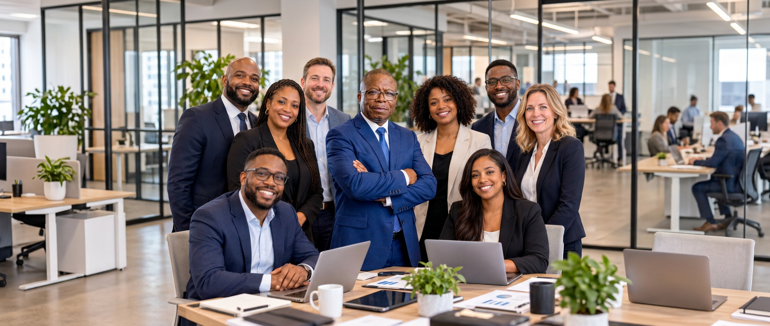 The Lambo Global advisers together in their office